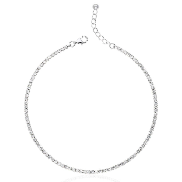 Sterling Silver Red White Black Blue CZ Tennis Anklet 9"-10" Adjustable