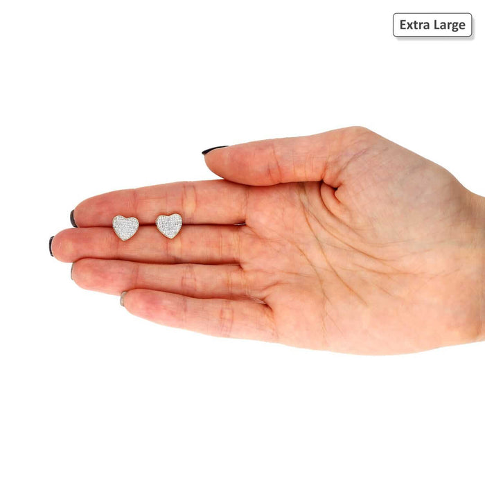 Natural Diamond 10k Yellow Gold Pave Heart Stud Earrings 6.5mm-9mm