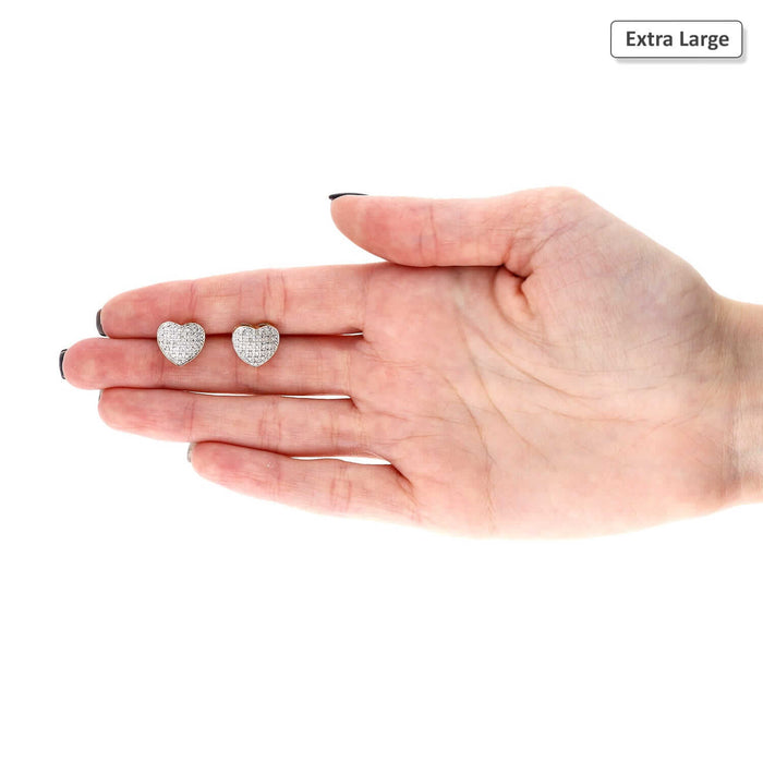 0.10Ct -0.35Ct Natural Diamond Pave Heart Stud Earrings 10k Yellow Gold