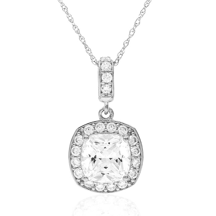1.25CT Cushion-Cut CZ 14K Gold Square Halo Pendant with 18" Chain