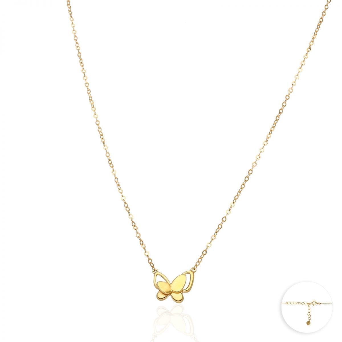 14K Yellow Rose White Gold Over Silver Butterfly Pendant Cable Necklace 16-18"