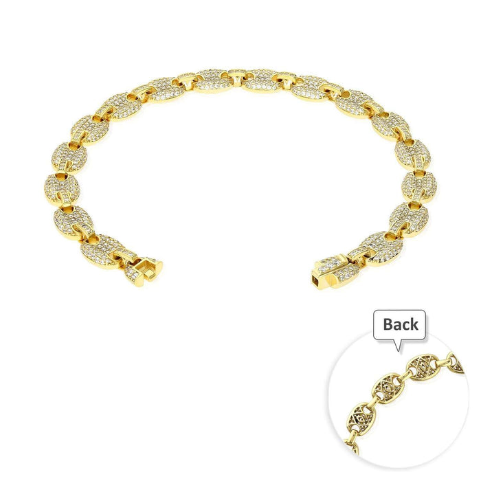 Gold Over Sterling Silver CZ 8mm Puffed Mariner Anchor Bracelet (Hollow) 8"-9"