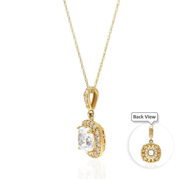 1.25CT Cushion-Cut CZ 14K Gold Square Halo Pendant with 18" Chain