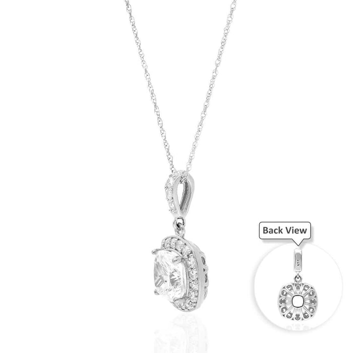 1.25CT Cushion-Cut CZ 14K Gold Square Halo Pendant with 18" Chain