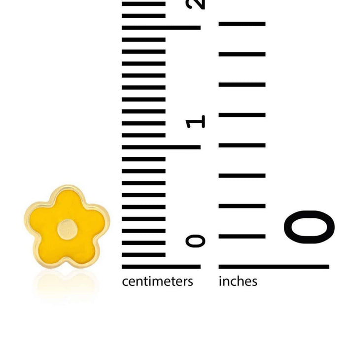 Kids 14K Gold Pink Blue Green Red White Purple Yellow Enamel Flower Earrings 7mm