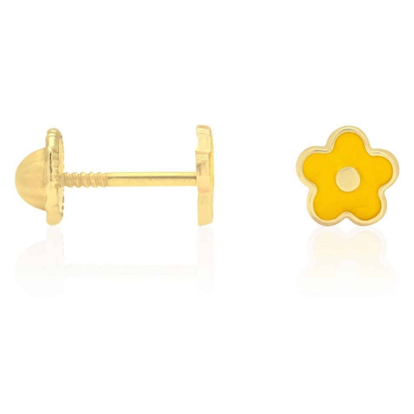 Kids 14K Gold Pink Blue Green Red White Purple Yellow Enamel Flower Earrings 7mm
