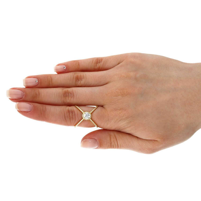 Yellow White Rose Gold Tone White Zirconia Sterling Silver Crisscross Halo Ring