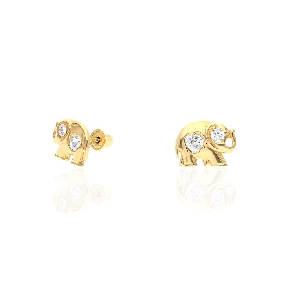 14k Yellow Gold Heart Birthstone Elephant Screw Back Stud Earrings