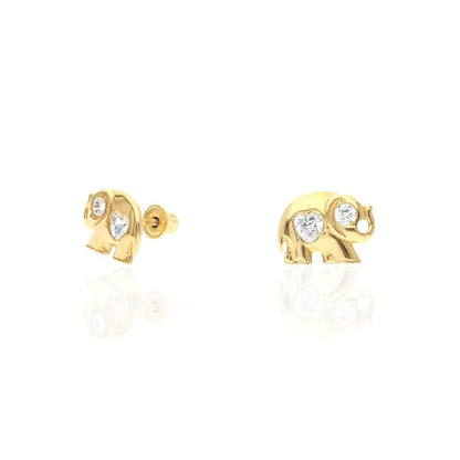 14k Yellow Gold Heart Birthstone Elephant Screw Back Stud Earrings