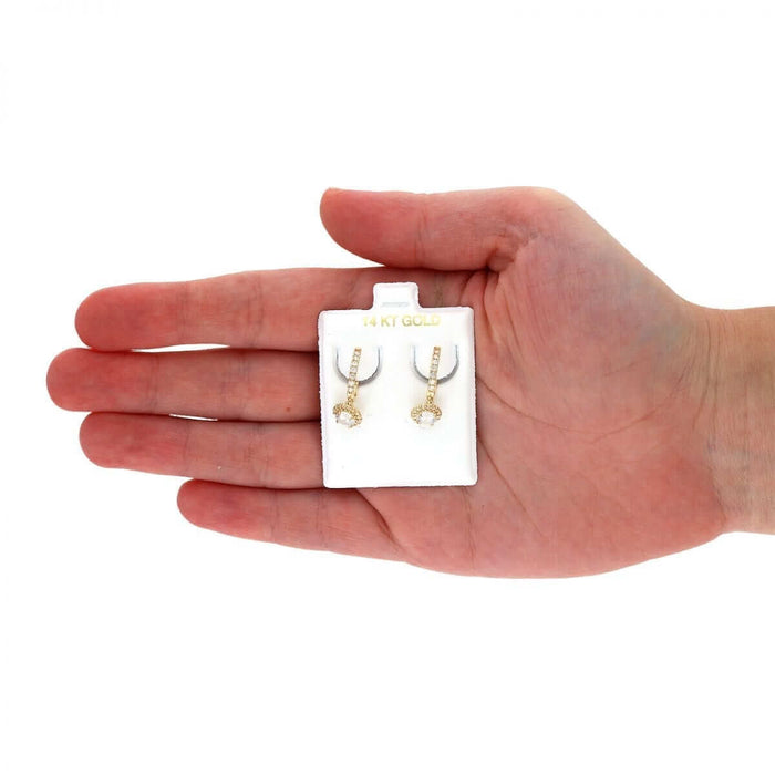 14k Yellow Gold White Gold Round Birthstone Diamond Halo Earrings 1"