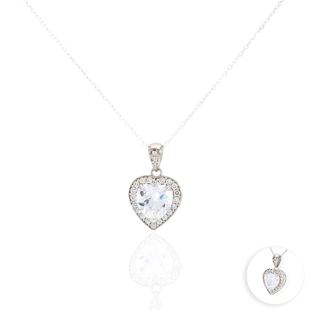 14k Yellow Gold White Gold Solitaire Birthstone Halo Heart Pendant 0.6"