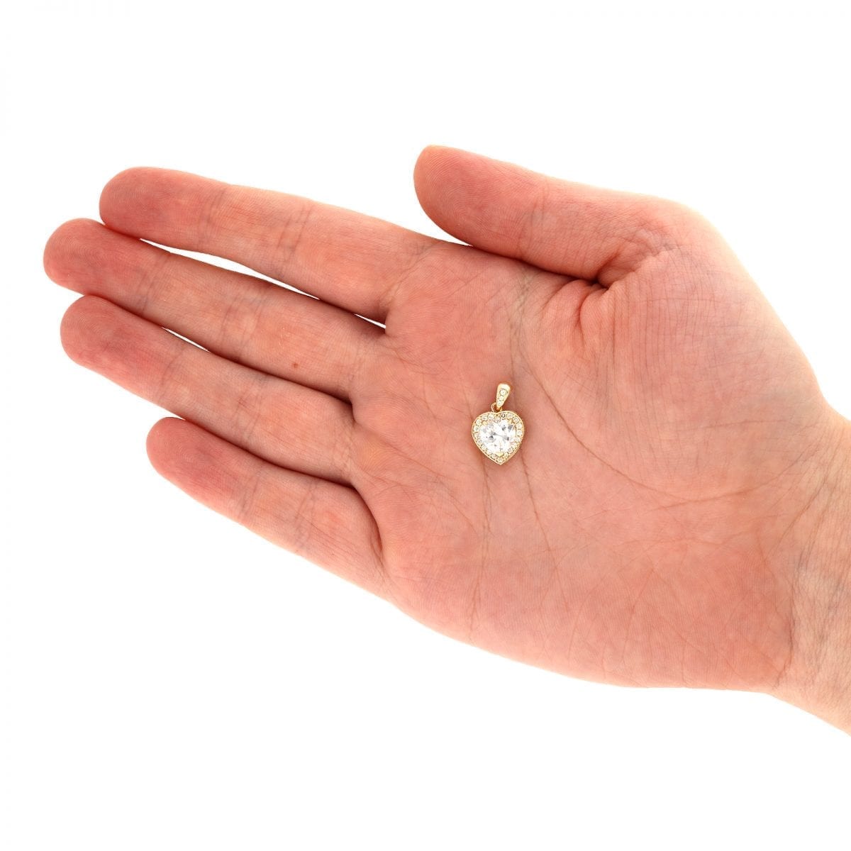 14k Yellow Gold White Gold Solitaire Birthstone Halo Heart Pendant 0.6"