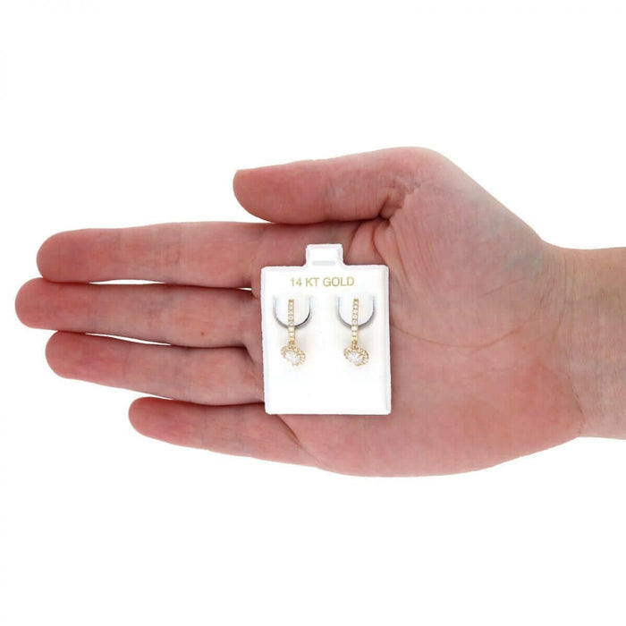 14k Yellow Gold White Gold Heart Birthstone Diamond Halo Earrings 1"