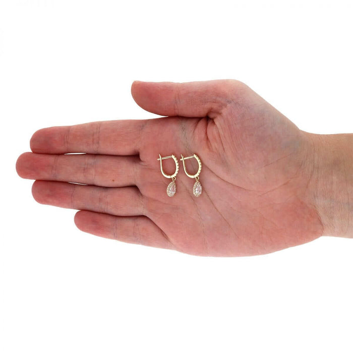 14k Yellow White Gold Birthstone Teardrop Diamond Halo Earrings 1"