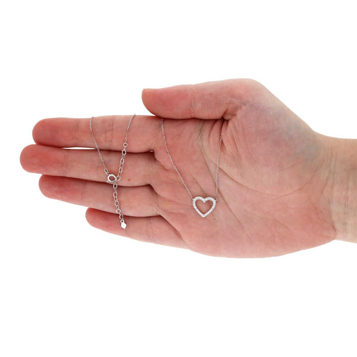 14K Yellow White Gold Open Heart CZ Necklace 16"-18" Adjustable