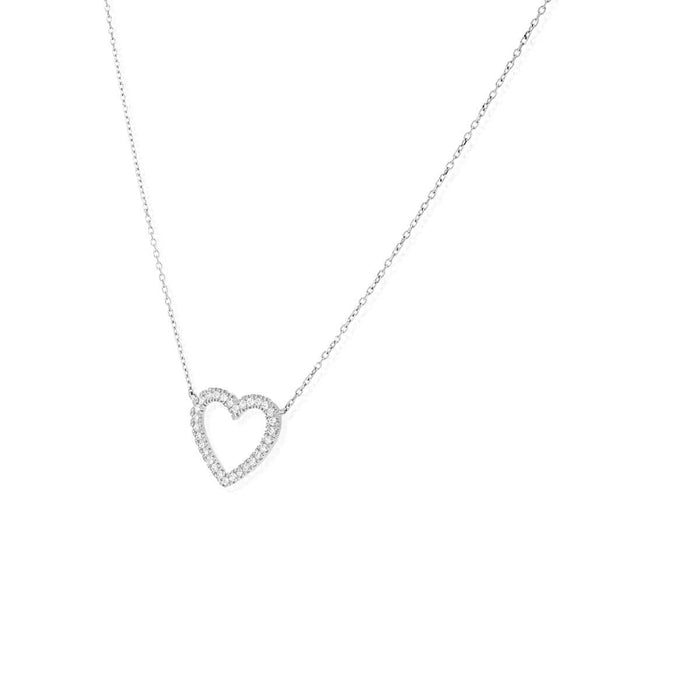 14K Yellow White Gold Open Heart CZ Necklace 16"-18" Adjustable