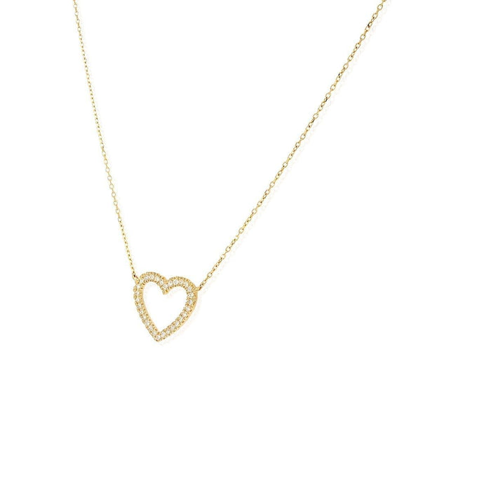 14K Yellow White Gold Open Heart CZ Necklace 16"-18" Adjustable