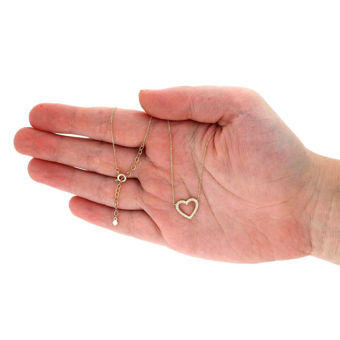 14K Yellow White Gold Open Heart CZ Necklace 16"-18" Adjustable