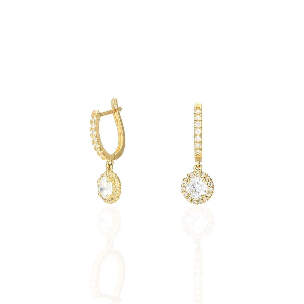 14k Yellow Gold White Gold Round Birthstone Diamond Halo Earrings 1"