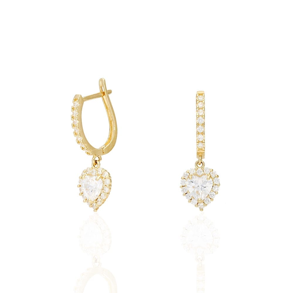 14k Yellow Gold White Gold Heart Birthstone Diamond Halo  Earrings 1"