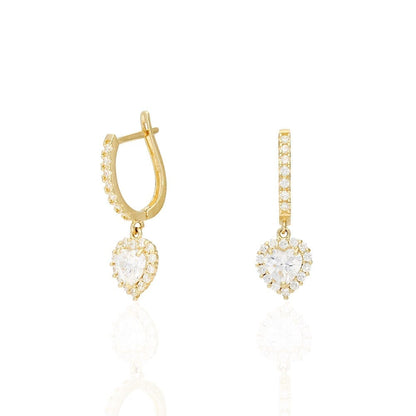 14k Yellow Gold White Gold Heart Birthstone Diamond Halo  Earrings 1"