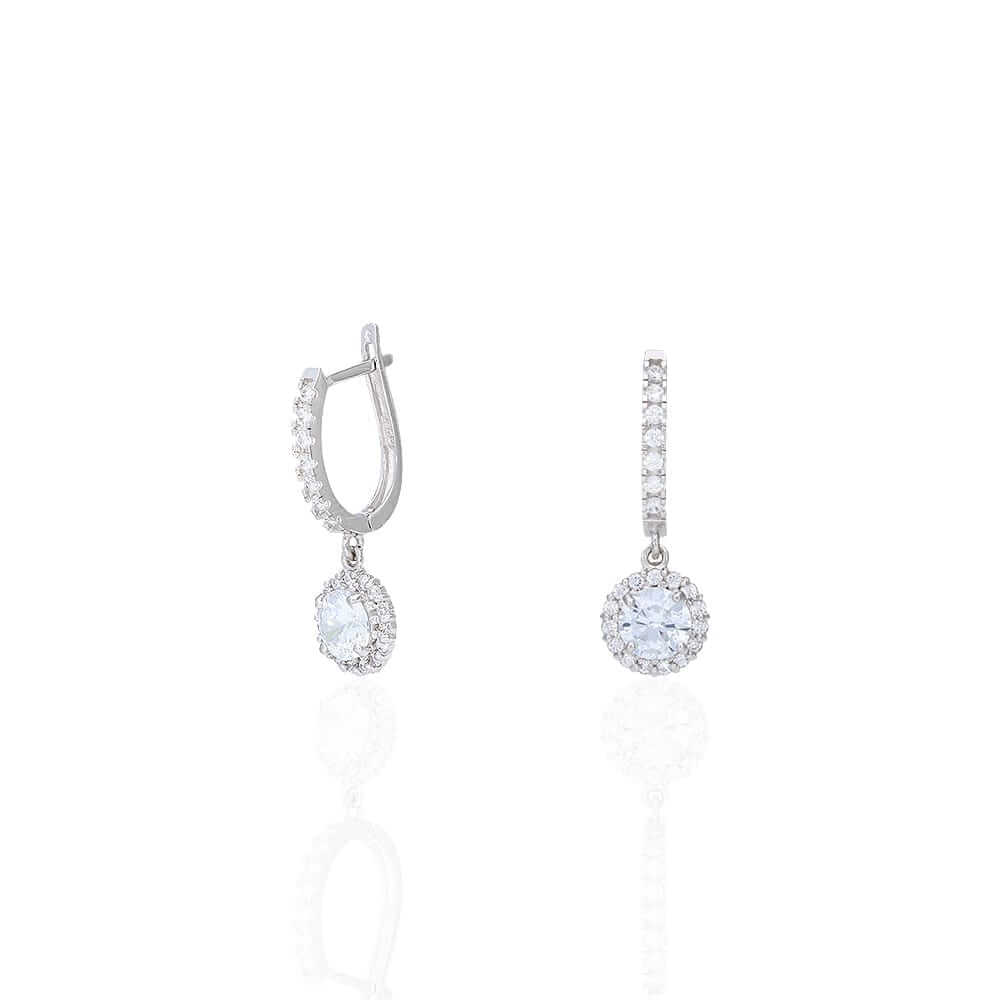 14K Yellow Gold White Gold Round Birthstone Diamond Halo Earrings 1"