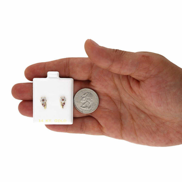 14K Yellow Gold Birthstone Flower Plant Screw Back Stud Earrings