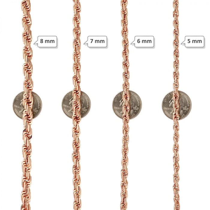 10K Rose Gold 5-8mm Square Rope Bracelet (Hollow) 8"-9"