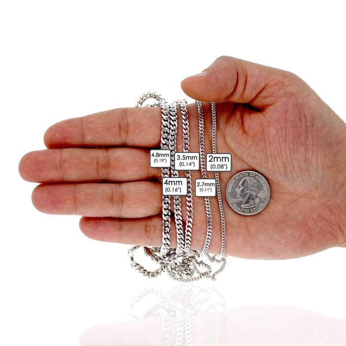 Sterling Silver 2mm-4.8mm Miami Cuban Chain (Solid Links) 16"-30"
