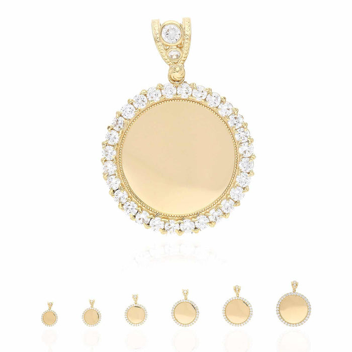 10K Yellow Gold CZ Gated Back Picture Memory Medallion Pendant