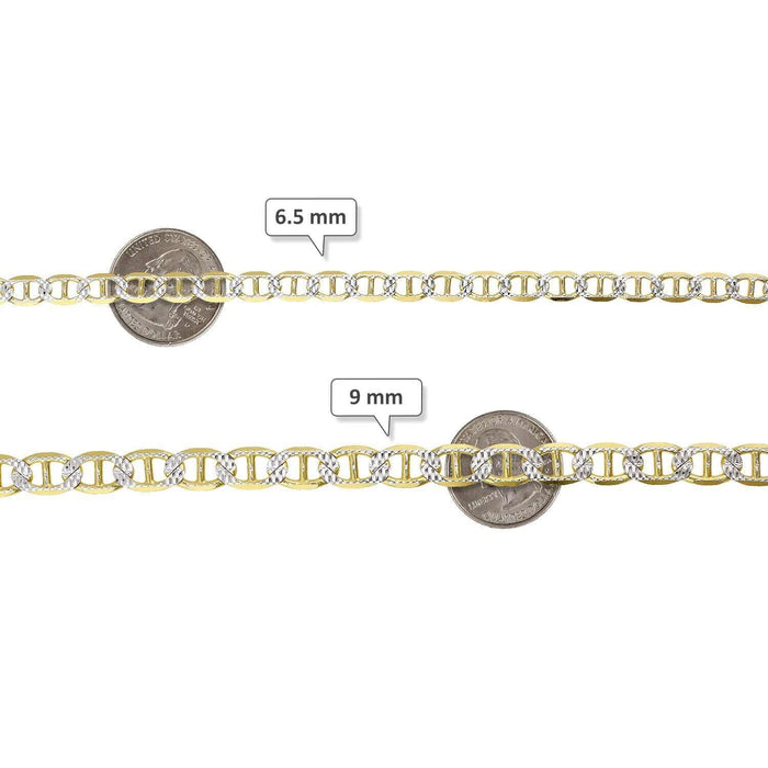 14K Yellow Gold Over Silver Diamond-Cut Pave Mariner Anchor Bracelet (Solid Links) 8.5"