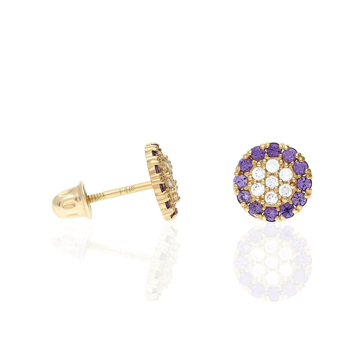 14K Gold Halo Round Cluster Screw Back CZ Birthstone Stud Earrings