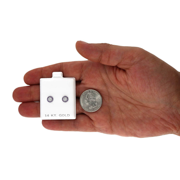 14K Gold CZ Gemstone Halo Round Cluster Screw Back Stud Earrings