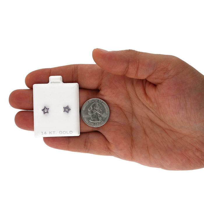 14K White Gold Diamond-Cut Color Gemstone Little Star Screw Back Stud Earrings