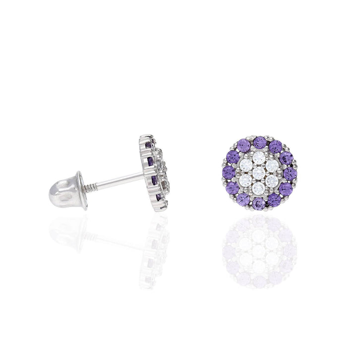 14K Gold CZ Gemstone Halo Round Cluster Screw Back Stud Earrings