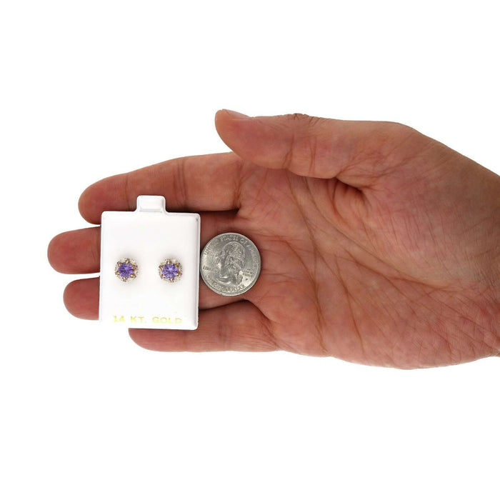 14K Yellow Gold Round And Marquise Gem Birthstone Halo Stud Earrings