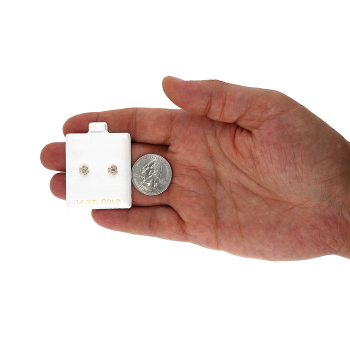 14K Yellow Gold Color Birthstone Open Flower Kids Screw Back Stud Earrings