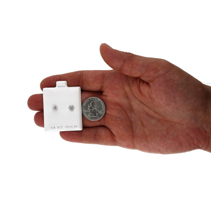 14K White Gold Open Flower Bezel Set Gemstone Kids Screw Back Stud Earrings