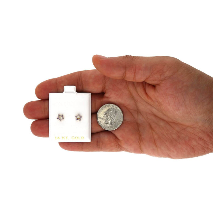 14K Yellow Gold Diamond-Cut Color Gemstone Little Star Stud Earrings