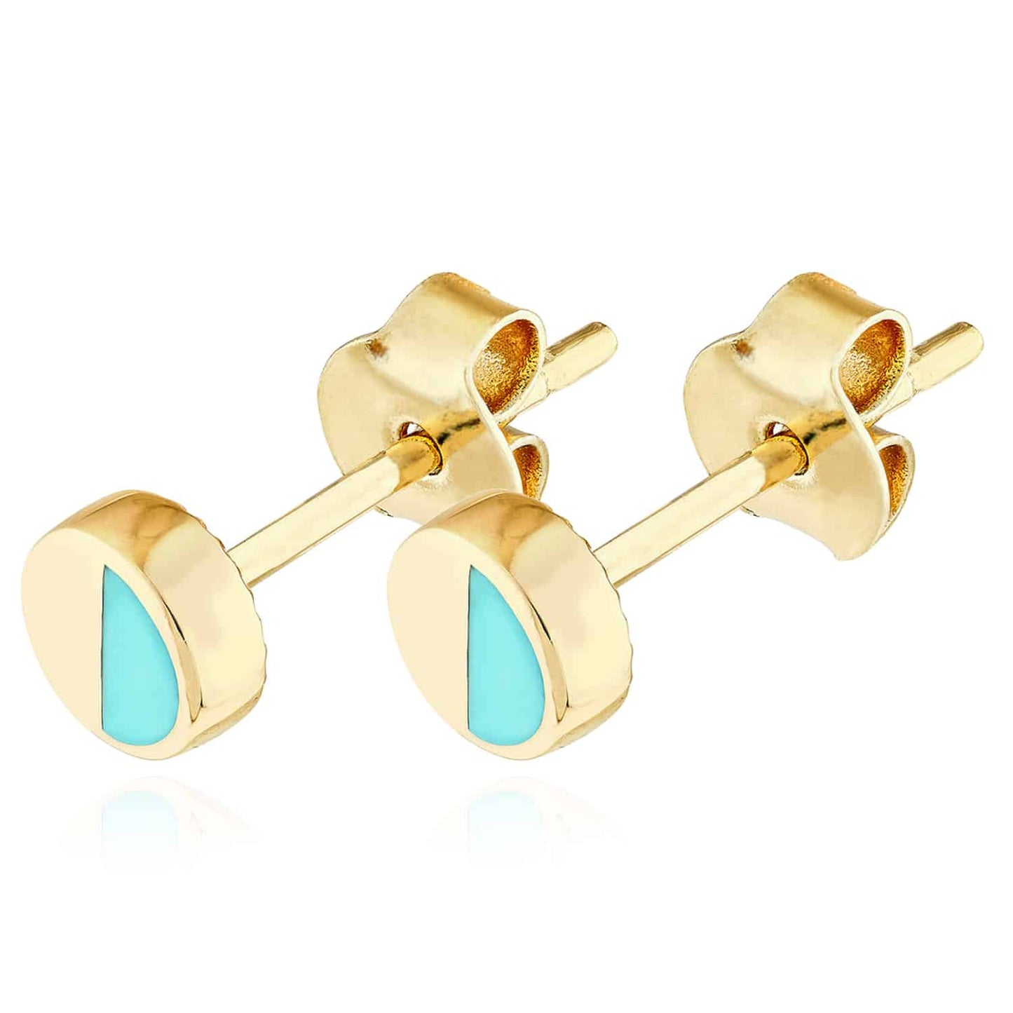 14K Real Gold Split Design Turquoise Round Stud Earrings 5mm