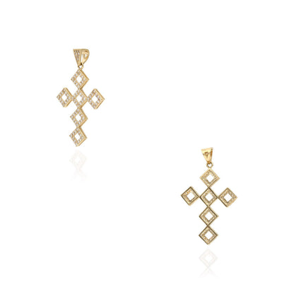 14K Yellow Gold 1.50CT CZ Multi Square Cross Pendant