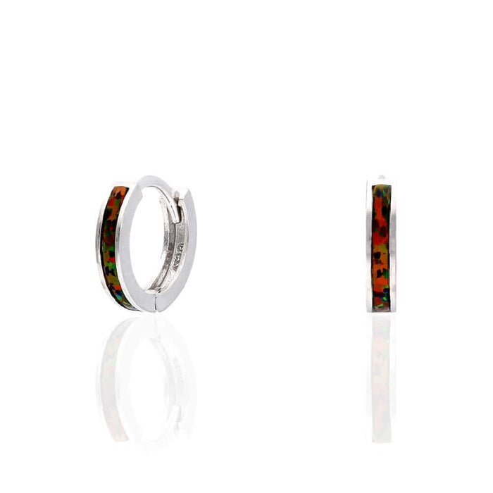 925 Sterling Silver 1-Stripe Fire Opal Huggie Hoop Earrings 0.5"