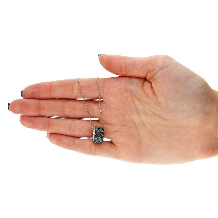 Sterling Silver Aquamarine Citrine Onyx Pave Rondelle Pendant with 16-18" Adjustable Chain