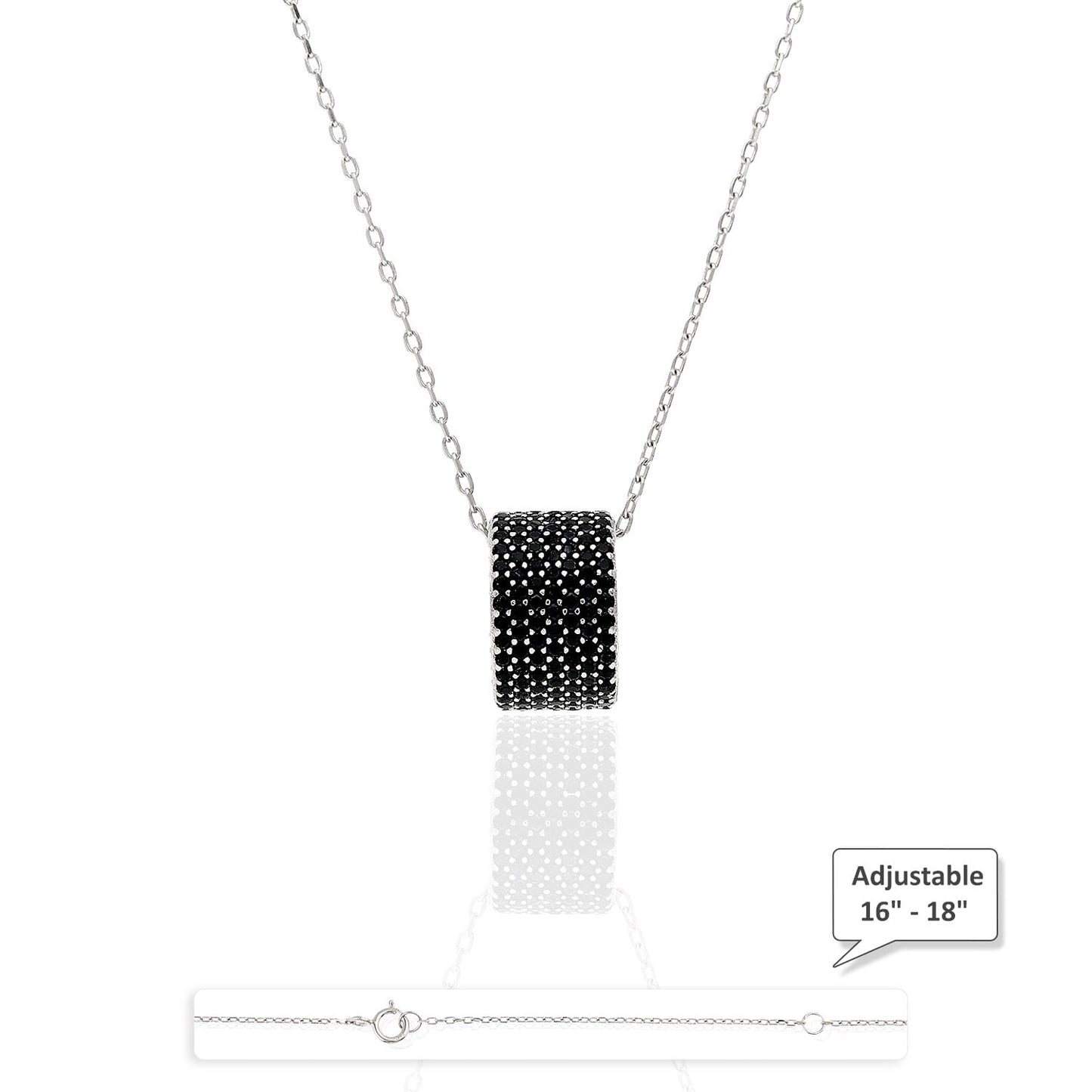 925 Silver Aquamarine Citrine Onyx Pave Rondelle Pendant Necklace 16"-18"