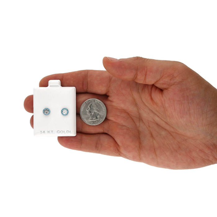 14K White Gold Diamond-Cut Gemstone Round Halo 7mm Screw Back Stud Earrings