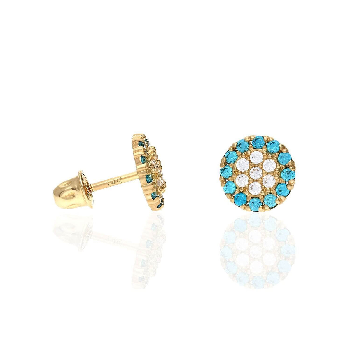 14K Gold Halo Round Cluster Screw Back CZ Birthstone Stud Earrings