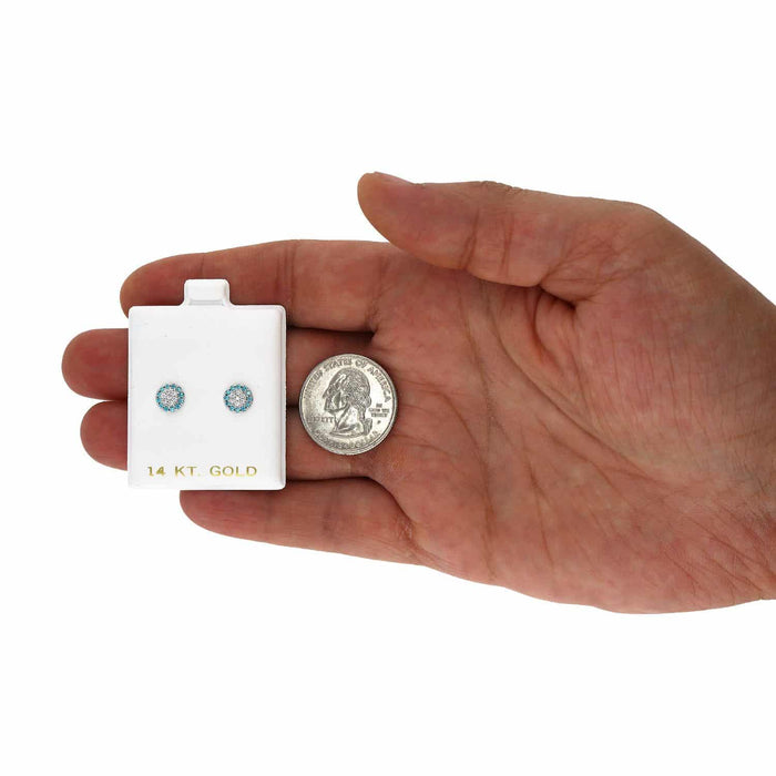 14K Gold CZ Gemstone Halo Round Cluster Screw Back Stud Earrings