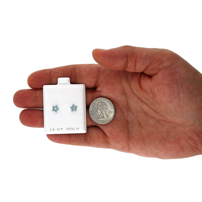 14K White Gold Diamond-Cut Color Gemstone Little Star Screw Back Stud Earrings