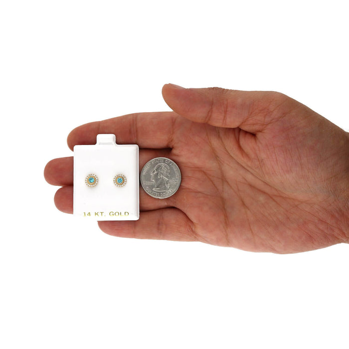 14K Yellow Gold Color Gemstone Round Halo Fancy Birthstone Screw Stud Earrings