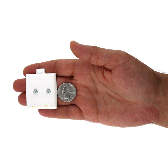 14K White Gold Open Flower Bezel Set Gemstone Kids Screw Back Stud Earrings